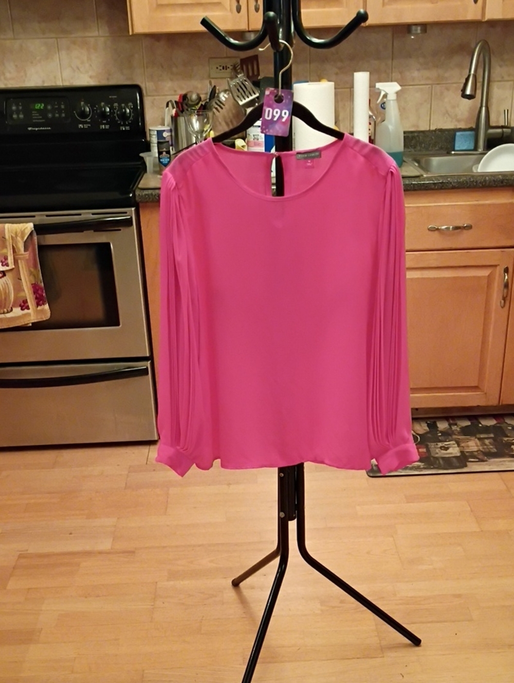 Vince Camuto Fuchsia Pleated Long-Sleeve Blouse